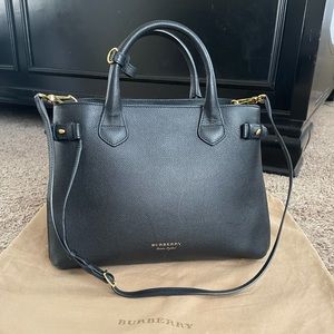 Burberry Black Leather Banner Tote Crossbody Bag
